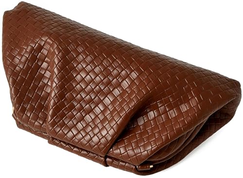 Image of Women's Woven Evening Bag Ruched Dumpling Clutch Purse Detachable Chain Crossbody Bag