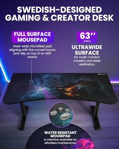 Image of Arozzi Arena Special Edition Ultrawide Curved Gaming and Office Desk with Full Surface Water Resistant Desk Mat Custom Monitor Mount Cable Management Cut Outs - Omega
