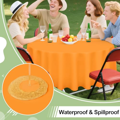Image of misaya 4 Packs Disposable Plastic Table Cloth, 84 inch Round Waterproof Tablecloth, Leakproof & Sturdy Decorative Table Covers for Picnic, Party, Outdoor and Back to School, Orange