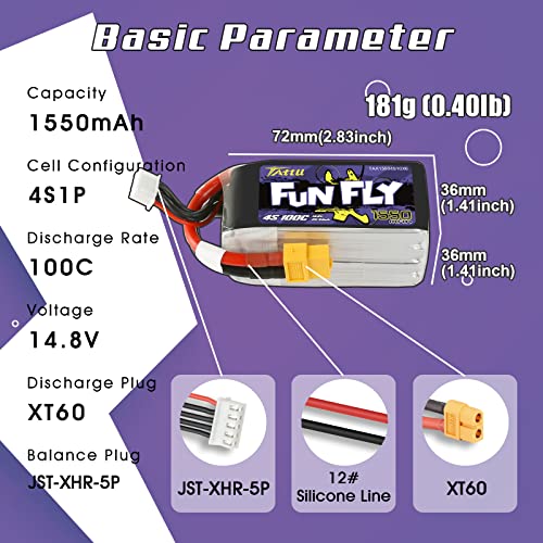 Tattu Funfly 4S Lipo Battery 1550Mah 100C 14.8V Lipo Battery Pack With Xt60 Plug For Rc Boat Heli Airplane Uav Drone Fpv Skylark Emax Nighthawk 250 Practice #TOP1