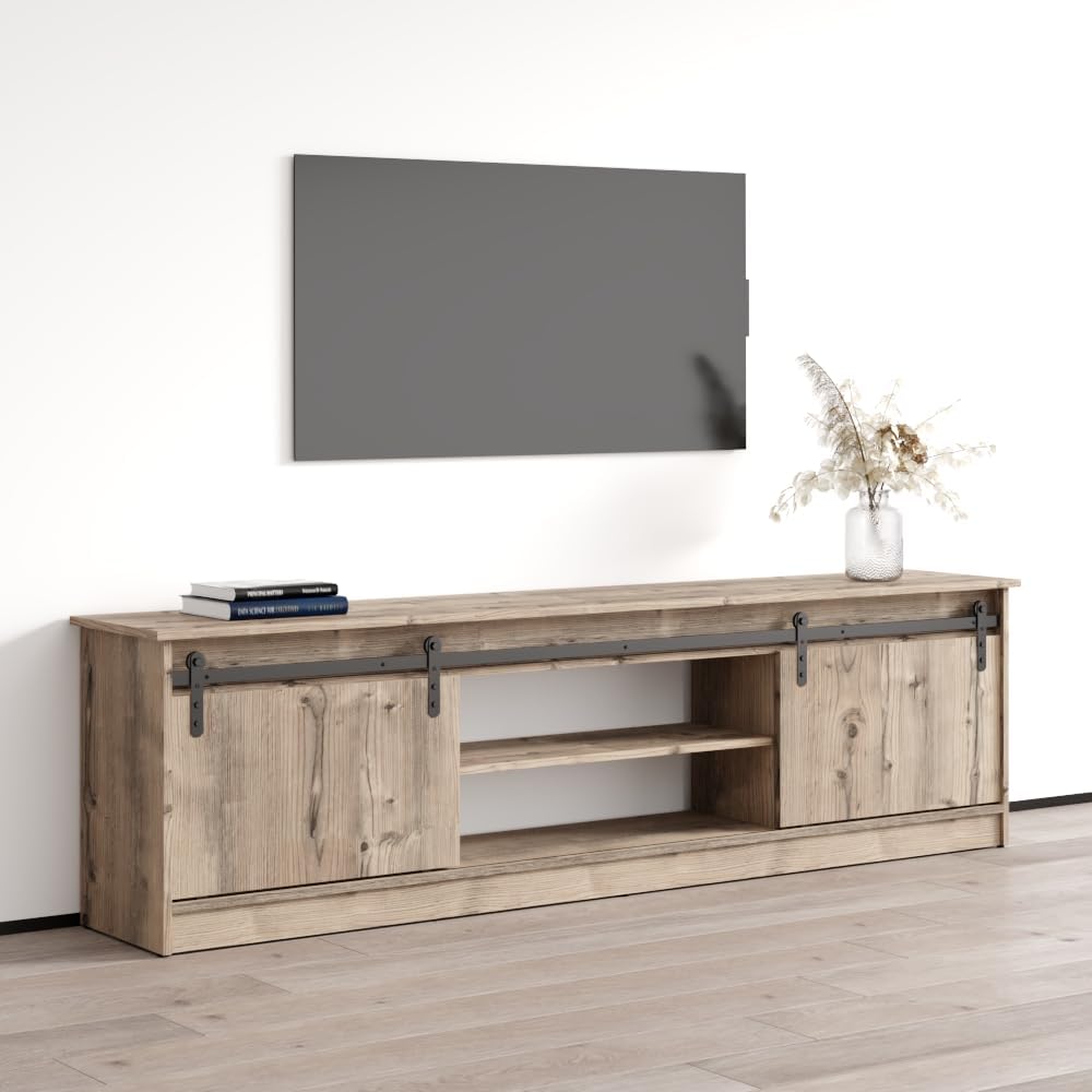 Meble Furniture Granero 04 Modern Rectangular TV Stand — Storage Cabinets — Engineered Wood, 70.9 x 15.7 x 18.1 in — Alpine Spruce