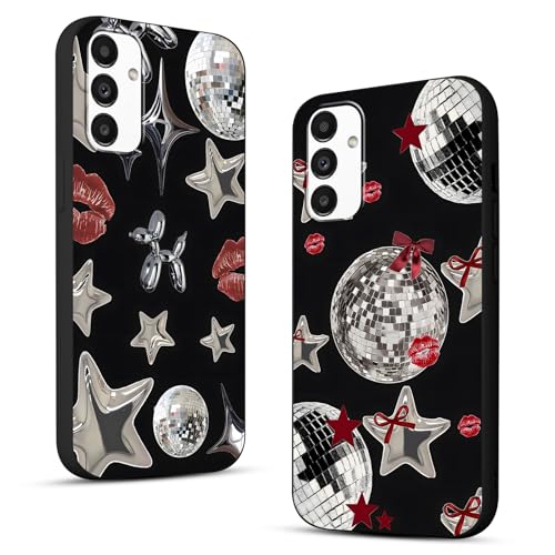 2 Pack Cool Y2K Phone Case for Motorola Moto G Pure 4G 6.5',Y3K Cute Stars Kawaii Bow Cases Lips Print Disco Ball Pattern Cover,Black Protection Soft Shockproof Funda for Women Teens G Pure 4G