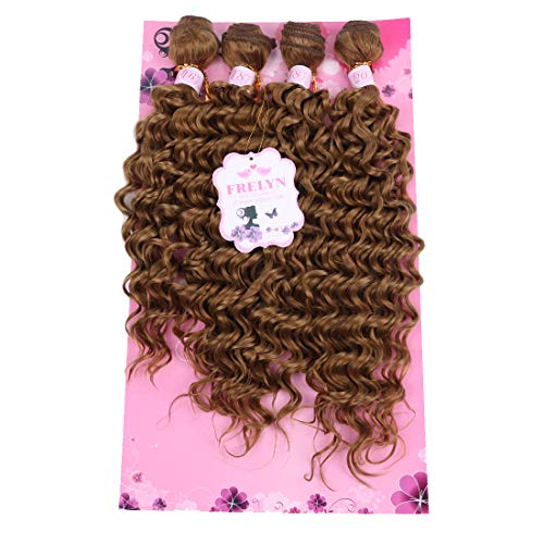 FRELYN Deep Wave 4 Bundles Curly Synthetic Hair Weave High Temperature Heat Resistant Fiber 16 18 18 20 Inches Mixed Dirty Blonde(27#)
