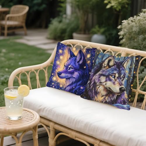 Housse de coussin 40x40cm loup pour décorer un canapé de salon ou des chaises de jardin extérieur