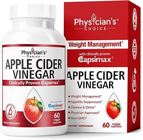Organic Apple Cider Vinegar Capsules - Weight Loss Support (W/ Patented Capsimax ), Fat Burner for Women & Men, Promotes Appetite Management, ...