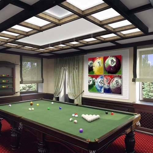 Wall HDQ Billiard Wall Art Oil Billiard Wall Decor Colorful Canvas Pictures Retro Print Painting for Billiard Room Game Hall Home Decoration Framed Artwork 16''x16'' x 4Pcs - Image 2