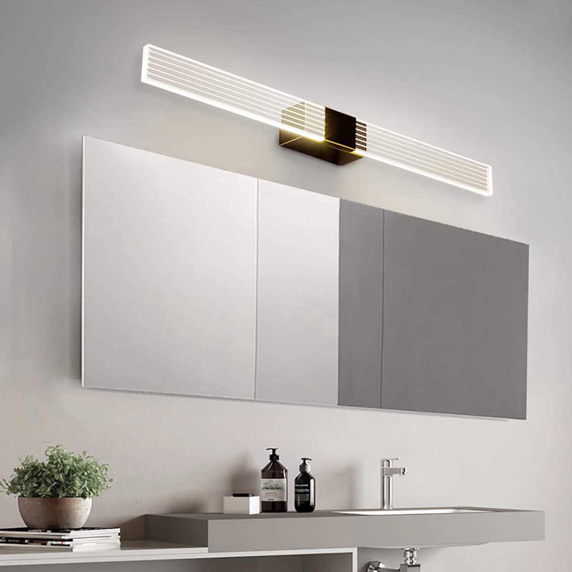 Lampe miroir salle bain à LED, luminaire mural pour miroir courtoisie, lumière neutre laiton, acrylique 4000K pour éclairage maquillage avec lampe miroir LED pour chambre à coucher
