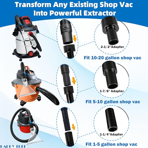 Image of Happy Tree Universal Fits All Shop Vacs with 2-1 /2 inch& 1-7 /8 inch & 1-1 /4 inch Adapters Large 7-1 /2 inch& Small 3-1 /2 inch Clear Head for Upholstery /Carpet Cleaning, Shop Vac Extractor Attachment