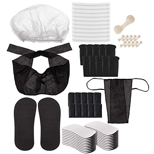 Belloccio Sunless Spray Tanning Accessories Kit: Tanning Feet Pads, Hair Net Caps, Bras, Panties, Nose Filter Plugs - Disposable Hygienic Client Body Cover-Up Protection During Salon Spraying Session