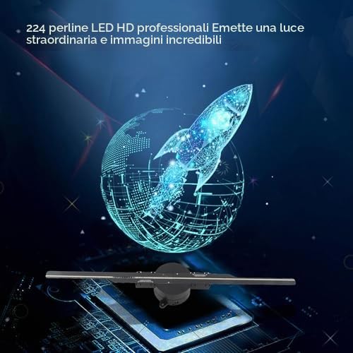 Ventilatore con Ologramma 3D, Proiettore Ologramma 3D WiFi da 16,5 Pollici, Display Olografico a LED con 224 Perline Luminose a LED,per Negozi Aziendali, Bar, Display (Spina UE)