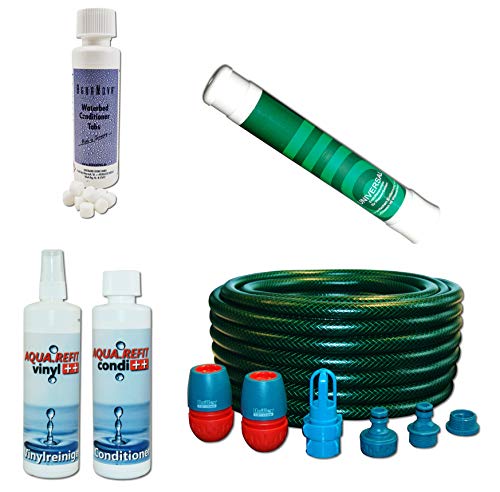Aqua REFIT Wasserbetten Befüllschlauch Entleerschlauch für Mono Wasserbett + 1x Conditioner + Vinylreiniger + Entlüfterpumpe