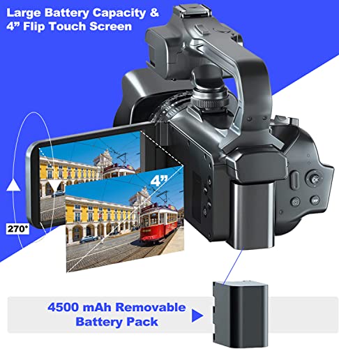 Acuvar 4K/6K Video Camera Camcorder – 64MP Vlogging Camera for YouTube, 60FPS, 18X Zoom – with Mic, LED Light, Tripod & 2×64GB Cards – WiFi, Webcam Bundle