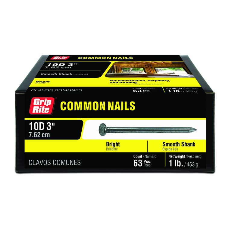 Grip-Rite 10D 3 in. Common Bright Steel Nail Flat 1 lb.
