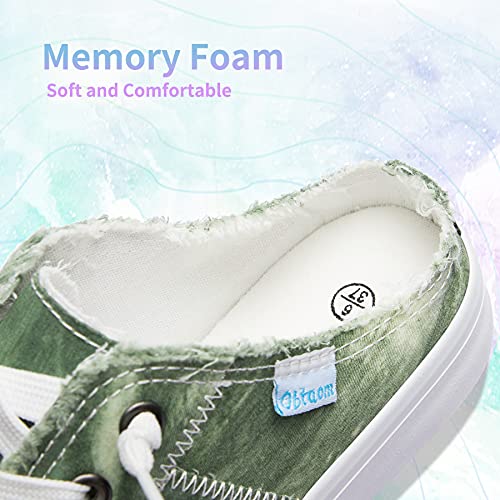 Image of Obtaom Women Canvas Mules Memory Foam Clipper Fashion Sneakers Comfortable Slip-On Mule Backless Holiday Shoes