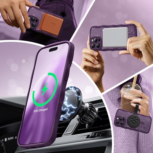 Coque ondulée iPhone 16 Pro Max antichoc à cadre bouclé et paillettes