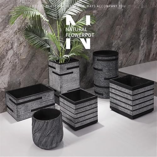 Pot de fleur avec trou de drainage et structure en ciment noir - 7