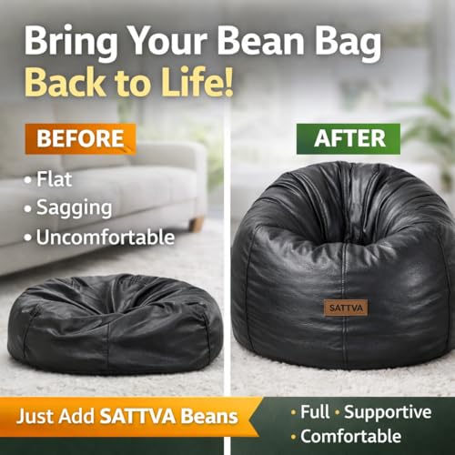 Image of SATTVA Bean Bag Refill Pack 3 KG for Bean Bag, Sofa, Pouffes | High Density Beans Fillers for Bean Bags | (White) (Sold only for Bean Bag Refilling Purposes, not to be Used Loose in Any Other Form)