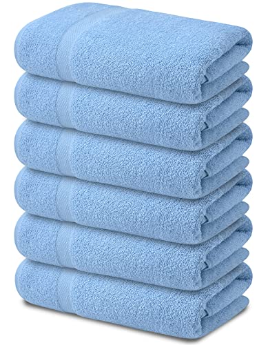 Bath Towel 24x48 Blue Pack of 6 100% Cotton Bathroom Towels | Bath Towels for Bathroom 24x48 Inch | Ultra Soft Spa Towels | Ring Spun Bath Towel Set | Hotel Collection Towels | Workout Towels for Gym