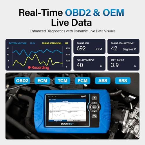 BLCKTEC 460T OBD2 Scanner Car Code Reader Engine ABS SRS Transmission Diagnostic Tool, 12 Reset Services, Oil/TPMS/EPB/BMS/SAS/DPF/Throttle Reset, ABS Bleeding, Battery Test, Auto VIN, Free Update