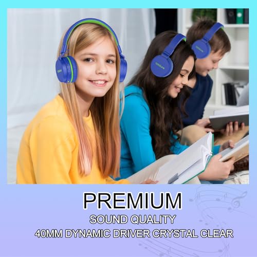 Image of Kids Bluetooth Headphones,Lightweight Kids Headphones Wireless,85 /94dB Safe Volume,40H Playtime,Fast Charging,Bluetooth 5.3,Over Ear,Toddler Headphone Built-in Mic for School /Tablet /Travel (Blue)