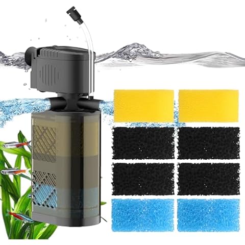 VCRAZE 3-Stage Submersible Aquarium Filter & Replacement Filter Sponges (Including 2 x Coarse Sponge, 2 x Fine Sponge & 4 x Carbonized Sponge) Cover