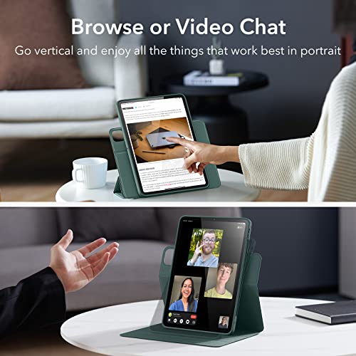 Image of ESR for iPad Pro 11 inch Case (2022 /2021 /2020 /2018, 4th /3rd /2nd /1st Generation), iPad Pro Cover with Pencil Holder, Detachable Magnetic Cover, Vertical Stand, Rebound 360 Series, Hybrid Case, Green
