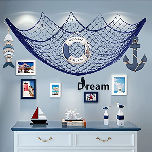 Image of 13 inch Nautical Wooden Anchor with Rope Nautical Beach Wood Anchor Wall Art Decor Door Hanging Ornament Beach Theme Home Decoration (Blue)
