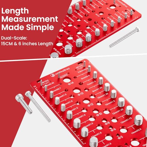 Image of Thread Checker, 70 Nut and Bolt Thread Checker, 25 Standard & 25 Metric & 20 Drill Bit Gauge, Bolt Size Finder, Wall-Mountable Bolt Thread Identifier Gauge with Inch & CM Ruler