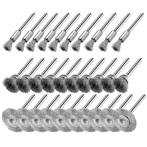 Image of 30 Pieces Stainless Steel Wire Brushes, Mini Wire Brush Polishing Wheel Kits for Dremel Rotary Tools (1 /8 Inch Mandrel)