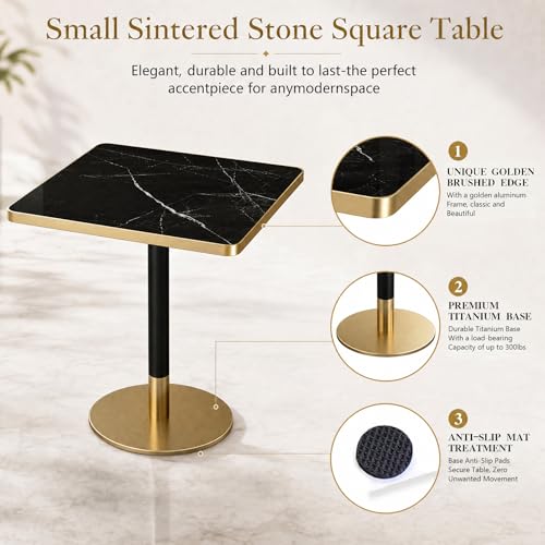 Image of AliSefaiy31.5''Square Dining Table,Square Pedestal Table,Marble BistroTable | 1.2 inch Marble Tabletop, Heat Resistant /Scratch Resistant /Easy Clean /Dining Room /Restaurants /Small Spaces /Midnight Black