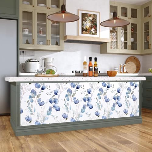Blue Floral Peel and Stick Wallpaper White Watercolor Coastal Leaf Contact Paper Simple Wall Mural for Bathroom Bedroom Vinyl Waterproof Self Adhesive Removable Renter Dorm Wall Paper 17.5" x 118" by XRUIBZI - Image 2