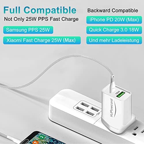 25W USB C&18W Quick Charge 3.0 Charger Plug and Cable for Samsung Galaxy S23 S21 S20 Plus Ultra FE 5G A52 A52S A23 A72 A71 M13 M52/Z Fold 3 4/Z Filp Note 10 20,Google Pixel 7 6 Pro 6A 5A,Phone Adapter