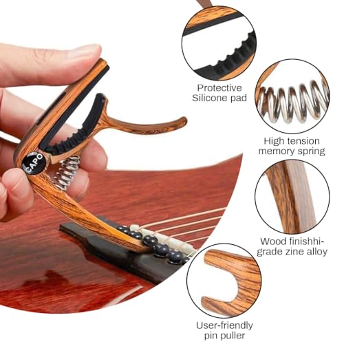 Image of HASTHIP Guitar Capo for Acoustic and Electric Guitar, Alloy Guitar Capo with Silicone Protective Pad for Ukulele, Electric And Acoustic Guitars, Guitar Accessory | Silicone Protective Pad for Ukulele, Guitars, Accessory