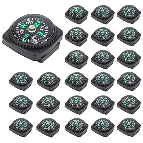 Cyrank Brújula de botón de 25 Piezas de Supervivencia, brújula de Banda de Reloj, brújula de Correa de Reloj, Conjunto de brújula de botón para Pulsera de Banda de Reloj de Supervivencia
