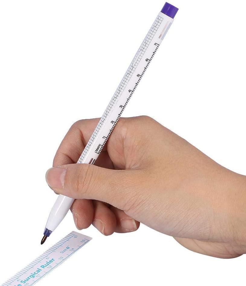 Skin Marker Pen for Eyebrows Single Nib, 1x Pen & 1x Ruler, Tattoo Pen Permanent & Microblading Ruler, Purple - Image 2