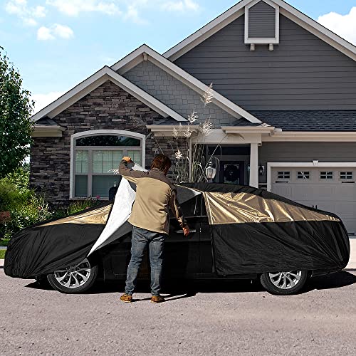 Image of Titan Premium Multi-Layer PEVA Car Cover for Compact Sedans 176-185 inch. Waterproof, UV Protection, Anti-Scratch Protective Lining, Driver-Side Zippered Opening. Fits Corolla, Sentra, Cruz and More.