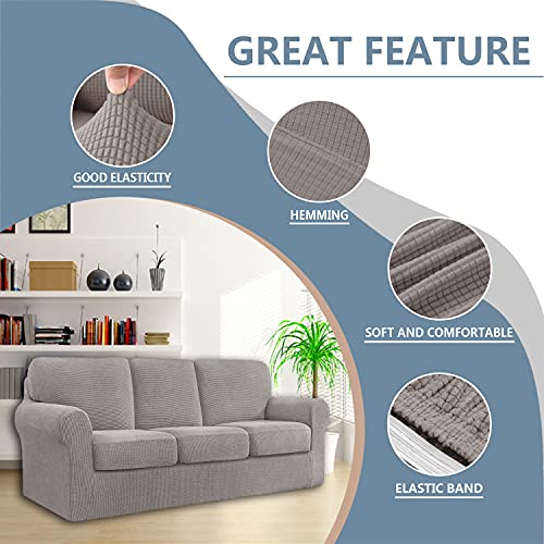 Housse de canapé extensible taupe avec 3 housses de coussin de siège 7 pcs