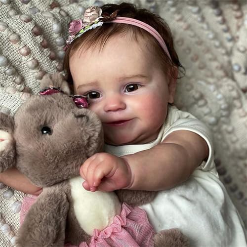 NURSDZ Reborn Bebe Realista Recem Nascido,Abertos Sorriso Olhos Bebê Reborn Menina, Olhos castanhos