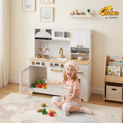 Qaba Play Kitchen Kids Kitchen Playset with Sink Stove 3-8 Years White - 1