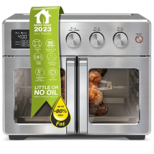 TurboTronic Horno Digital 32L 4en1 con Asador Giratorio | Mini Horno, Freidora de Aire, Deshidratador | Capacidad XXL para Pollo, Pizza y Fritura Sin Aceite | Temperatura Regulable de 25°C a 230°C