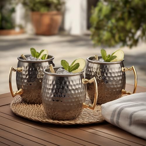 K&K Home Black Moscow Mule Mugs - 17oz Hammered Black Cups with Stainless Steel Lining - Set of 4 Black Mugs Perfect for Cold Drinks, Beer, Wine, Outdoors, Gifts and Parties by K&K Home - Image 4