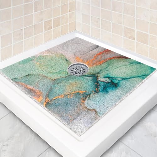 Image of Square Shower Mat Non Slip: 24 x 24 Inch Shower Mats with Drain Hole in Middle - PVC Loofah Anti Slip Shower Floor Matt for Inside Shower