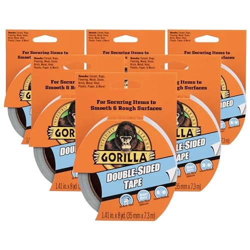 Image of Gorilla Double-Sided Tape, 1.41 inch x 8 yd, Gray, (Pack of 6)