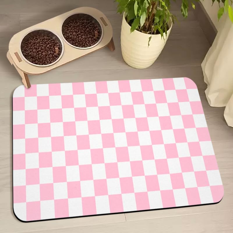 Dog Food Mats for Floors Waterproof, Pet Water Bowl Mats Pet Feeding Absorbent Placemats Plaid 24 * 32 inch — image 1