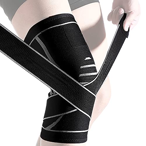 Goosom Réglable Genouillère Genou Bandage Sport de Compression Élastique Mixte,Genouillère de Maintien Respirant et Antidérapant Jambe Gauche et Droite pour Course à Pied K09 M (Une Pièce) Cover