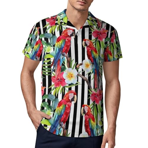Macaw Parrot Flowers Novelty Men's Short Sleeve Shirts Funny Golf Tennis Work T-Shirt Sport Tee M