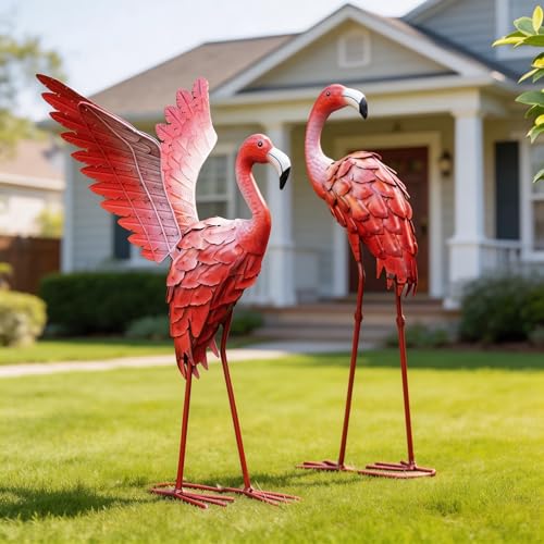 Natelf Flamingos Garden Statues Small Outdoor Decor, Set of 2