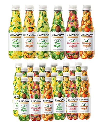 Image of CRAVOVA - THE CRAVE BEGINS Assorted Mocktail Of Classic Mojito | Green Apple Mojito| Watermelon Mojito | Peach Mojito | Orange Mojito | Pack Of 24-300ml each