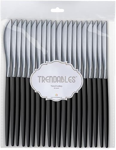Miniatura 9 de Trendables Paquete de 120 cuchillos de plástico resistentes de dos tonos, impresionantes cucharas de plástico desechables de doble color negro y