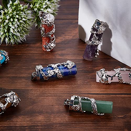 SUNNYCLUE 1 Box 7Pcs 7 Styles Healing Stone Pendants 7 Chakra Crystal Natural Synthetic Gemstone Pendant Column with Dragon Platinum Alloy Findings Bulk for Jewelry Making Bracelet Necklace - Image 4